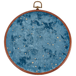 Galaxy Enamel Pin Hoop, Corduroy Wall Hanging Brooch,  Flat Round, Steel Blue, 240x215x10mm, Hole: 17.5x22.5mm(FIND-WH0260-64B)