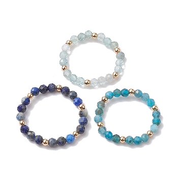 Natural Lapis Lazuli/Apatite with Glass Braided Beaded Finger Rings, Mixed Color, Inner Diameter: 17.1~19.5mm, 3pcs/set