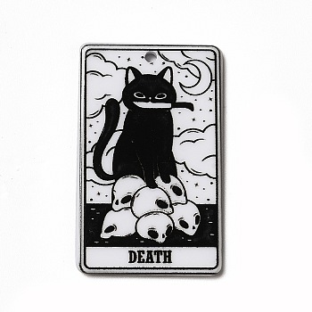 Tarot Theme Printed Acrylic Pendants, Rectangle with Cat Pattern Charms, Death XIII, 39x24x2.5mm, Hole: 1.8mm