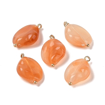 Acrylic Pendants, Imitation Gemstone, with Brass Loops, Oval, Coral, 21.5x13.5x6mm, Hole: 2mm