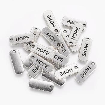 Tibetan Style Alloy Rectangle Pendants, Inspirational Message Pendants, with Word Hope, Cadmium Free & Lead Free, Antique Silver, 8x21x2mm, Hole: 2mm, about 545pcs/1000g