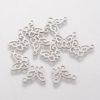 201 Stainless Steel Pendants, Butterfly, Stainless Steel Color, 11x13x1mm, Hole: 1.5mm