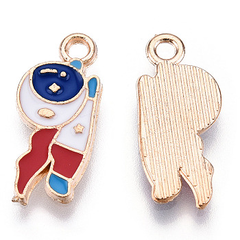 Alloy Enamel Charms, Spaceman, Light Gold, Colorful, 9.5x21.5x1.5mm, Hole: 2mm
