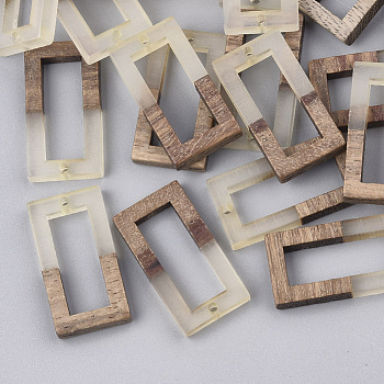 Resin & Wood Pendants, Rectangle, WhiteSmoke, 27x14.5x3.5mm, Hole: 1.5mm