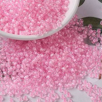 MIYUKI Round Rocailles Beads, Japanese Seed Beads, (RR207) Pink Lined Crystal, 8/0, 3mm, Hole: 1mm, about 2111~2277pcs/50g