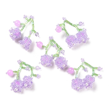 Seed & Acrylic & ABS Plastic Pearl Beaded Pendants, Cherry Charms, Blue Violet, 30~32x33~35x12~13mm, Hole: 1.2~1.4mm