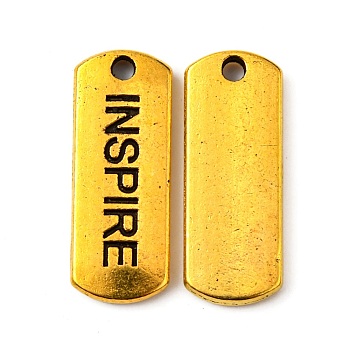 Tibetan Style Alloy Rectangle Pendants, Inspirational Message Pendants, with Word Inspire, Cadmium Free & Lead Free, Antique Golden, 8x21x2mm, Hole: 2mm, about 532pcs/1000g