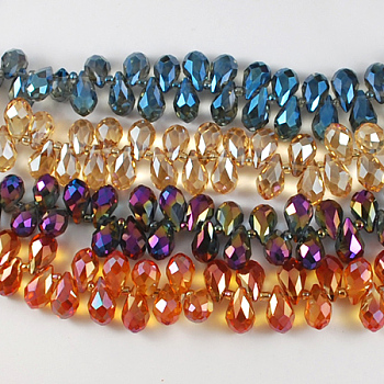 Eletroplated Glass Beads, Faceted, teardrop, Mixed Color, 19x10mm, Hole: 1mm
