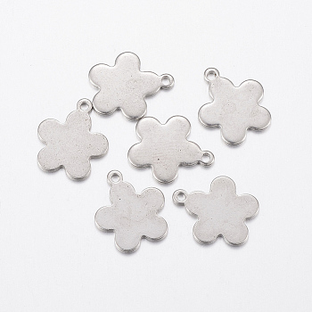 304 Stainless Steel Charms, Flower, Stainless Steel Color, 14x12x1mm, Hole: 1mm
