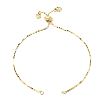 1MM Brass Box Chain Slider Bracelet Making, with Clear Cubic Zirconia Heart Charms, Rack Plating, Long-Lasting Plated, Lead Free & Cadmium Free, Real 18K Gold Plated, 9.45 inch(24cm), Hole: 2mm