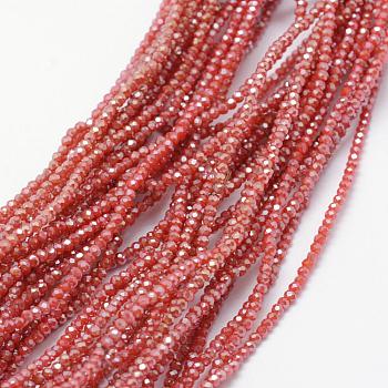 Electroplate Glass Beads Strands, Imitation Jade, Full Rainbow Plated, Faceted, Rondelle, Red, 2.5x1.5mm, Hole: 0.5mm, about 197~201pcs/strand, 12.9 inch(33cm)