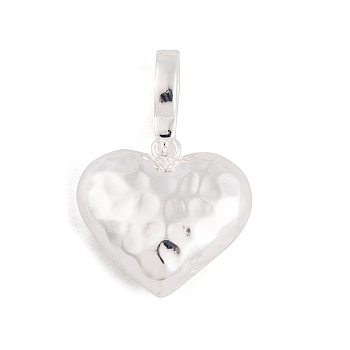 925 Sterling Silver Love Heart Pendants, Textured Heart Charms with 925 Stamp, Silver, 27.5mm, Heart: 17.5x18x9mm, Hole: 5x4mm
