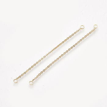 Brass Chain Links connectors, Real 18K Gold Plated, 55x1x1mm, Hole: 1.6mm