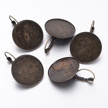 Antique Bronze Tone Brass Leverback Earring Findings Fit Domed Cabochons, Size: about 26mm wide, 38mm long, tray diameter: 25.5mm
