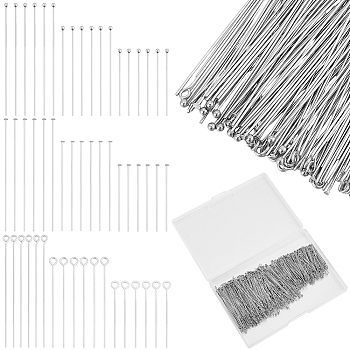 900Pcs 304 Stainless Steel Ball Head Pins & Eye Pins, Stainless Steel Color, 30~50x0.6~0.7mm
