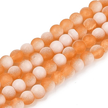 Frosted Crackle Glass Beads Strands, Rondelle, Dark Orange, 8x7mm, Hole: 1.6mm, about 106pcs/strand, 30.31''(77cm)