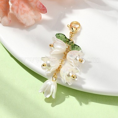 Flower ABS Plastic Imitation Pearl Pendant Decorations(HJEW-TA00111)-3