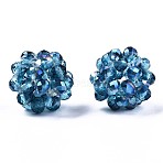 Transparent Electroplate Glass Round Woven Beads, Cluster Beads, AB Color Plated, Faceted, Marine Blue, 12~13mm, Hole: 1.5mm, Beads: 3.5x2.5mm(GLAA-T024-01C-B01)