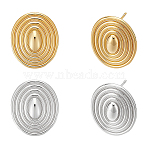 2 Pairs 2 Colors Oval Brass Studs Earrings for Women, Mixed Color, 25x21mm, 1pair/color(KK-UN0004-93)