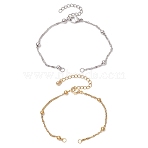 2Pcs 2 Colors 304 Stainless Steel Singapore Chain Bracelets Making, with Ball, Golden & Stainless Steel Color, 6-3/4 inch(17.1cm), 1pc/color(AJEW-JB01307)