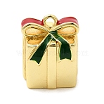 Christmas Brass Enamel Beads, Box, Rack Plating, Long-Lasting Plated, Cadmium Free & Lead Free, Real 18K Gold Plated, 12.5x10.5x10mm, Hole: 1.4mm(KK-L258-02G-02)