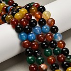 Dyed Natural Agate Beads Strands, Round, Mixed Color, 10~10.5mm, Hole: 1~1.2mm, about 39pcs/strand, 15.16''(38.5cm)(G-G203-10G-10mm)