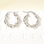 304 Stainless Steel Hoop Earrings, Twisted Ring, Stainless Steel Color, 21.5x21x4.5mm(EJEW-L313-03P)