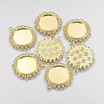 Zinc Alloy Pendant Settings for Cabochon & Rhinestone, DIY Findings for Jewelry Making, Flat Round, Cadmium Free & Nickel Free & Lead Free, Golden, 33.5x30x1.4mm, Hole: 2mm(PALLOY-A15290-G-NR)