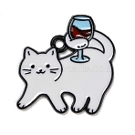 Alloy Enamel Pendants, Cat Shape Charms, Black, White, 24.5x27x1mm, Hole: 1.8mm(FIND-E060-04B-A)
