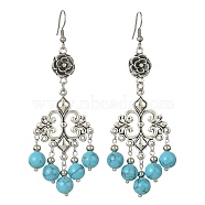 Synthetic Turquoise Beaded Drop Earrings, Alloy Ross Chandelier Earrings for Women, 90x29mm(EJEW-JE05385-02)