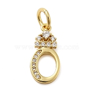 Brass Micro Pave Cubic Zirconia Pendants, with Jump Ring, Letter O, 16.5x8x2mm, Ring: 6x1mm, Inner Diameter: 4mm(KK-M273-01G-O)