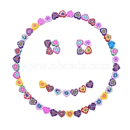 100Pcs Handmade Polymer Clay Beads, Heart with Flower Pattern, Mixed Color, 10x10.5x5mm, Hole: 2.5mm(sgCLAY-SZ0001-09)