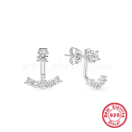 Rhodium Plated Platinum 925 Sterling Silver Micro Pave Cubic Zirconia Front Back Stud Earrings, with 925 Stamp, Arch, 14x14mm(AY7937-1)