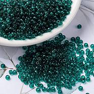 MIYUKI Round Rocailles Beads, Japanese Seed Beads, (RR2405) Transparent Teal, 8/0, 3mm, Hole: 1mm, about 2111~2277pcs/50g(SEED-X0055-RR2405)