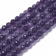 Natural Amethyst Beads Strands, Faceted, Round, 3~3.5x2~3.5mm, Hole: 0.2mm, about 120~189pcs/strand, 16.2~16.4 inch(41.3~41.7cm)(G-F596-13-3mm)