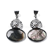 Natural Paua Shell Pendants, Platinum Tone Alloy Pave Crystal Rhinestone Gourd Charms, Black, 43.5x28x7.5mm, Hole: 6.2x7.5mm(FIND-A036-01P-03)
