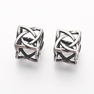 304 Stainless Steel Beads, Cube, Hollow, Antique Silver, 8.5x8.5x8.5mm, Hole: 5x6mm(STAS-F194-07AS)