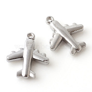 201 Stainless Steel Airliner Pendants, Passenger Airplane, Stainless Steel Color, 18.5x15.5x3.5mm, Hole: 1.5mm(STAS-Q195-103)