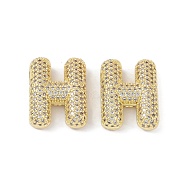 Brass Micro Pave Clear Cubic Zirconia Pendants, Letter H, 24x23x7mm, hole: 3x2.5mm(KK-Z041-01G-H)