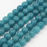 Natural White Jade Beads Strands, Imitation Aquamarine Color, Dyed, Round, Dark Cyan, 8mm, Hole: 1mm, about 48pcs/strand, 15.3 inch(G-G051-R1-8mm)