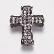 Brass Micro Pave Cubic Zirconia Beads, Cross, Gunmetal, 23.5x19.5x3.5mm, Hole: 1.5mm(ZIRC-E143-28B)