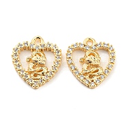 Brass Micro Pave Clear Cubic Zirconia Charms, Heart with Dragon, Real 18K Gold Plated, 14x12.5x2.5mm, Hole: 1.2mm(KK-Z034-02G)