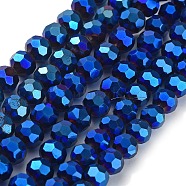 Electroplate Glass Bead Strands, Faceted(32 Facets), Round, Blue Plated, 8x7mm, Hole: 1mm, 72pcs/strand, 21.2 inch(EGLA-R042-8mm-01)