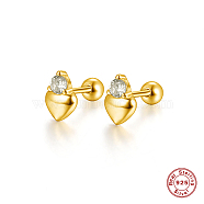 925 Sterling Silver Heart Stud Earring with Cubic Zirconia, Real 18K Gold Plated, 7x3mm(KB6220-2)