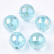 Transparent Acrylic Beads, with Glitter Powder, Glitter Beads, Round, Turquoise, 19~19.5x19mm, Hole: 2.5mm, about 110pcs/500g(TACR-T006-01A-03)