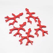 Branch Dyed Synthetical Coral Big Pendants, Coral, 61x39x6.5mm, Hole: 1mm(CORA-L041-01B)