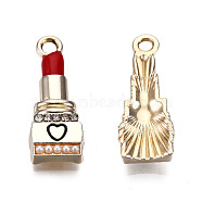 Alloy Crystal Rhinestone Pendants, with Enamel and ABS Plastic Imitation Pearl Bead, Cadmium Free & Lead Free, Light Gold, Lipstick, Red, 22x8x3mm, Hole: 2mm(ENAM-S119-080-RS)
