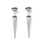304 Stainless Steel Ear Taper Stretcher with Rubber, Cone Gauge Earrings for Woman Men, Stainless Steel Color, 36.5x6.5mm, Pin: 1.2mm(EJEW-F312-10P)