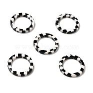 Acrylic Linking Rings, Round Ring with Tartan Pattern, Black & White, 21.5x2.5mm, Inner Diameter: 16mm(SACR-B002-01)