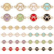 Elite 32Pcs 8 Colors Glass connector Charms, with Light Gold Plated Alloy Findings, Flat Round with Bowknot, Mixed Color, 13.5x19.5x5.5mm, Hole: 1.6mm, 4pcs/color(GLAA-PH0002-22)